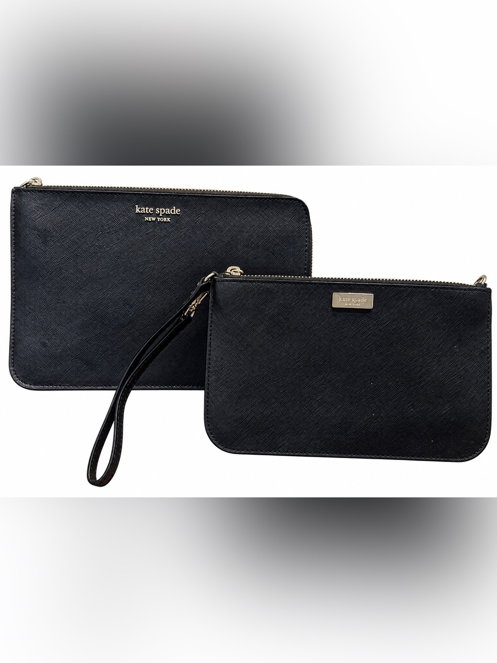 kate spade Black Saffiano Leather Wristlet Duo with Gold Hardware